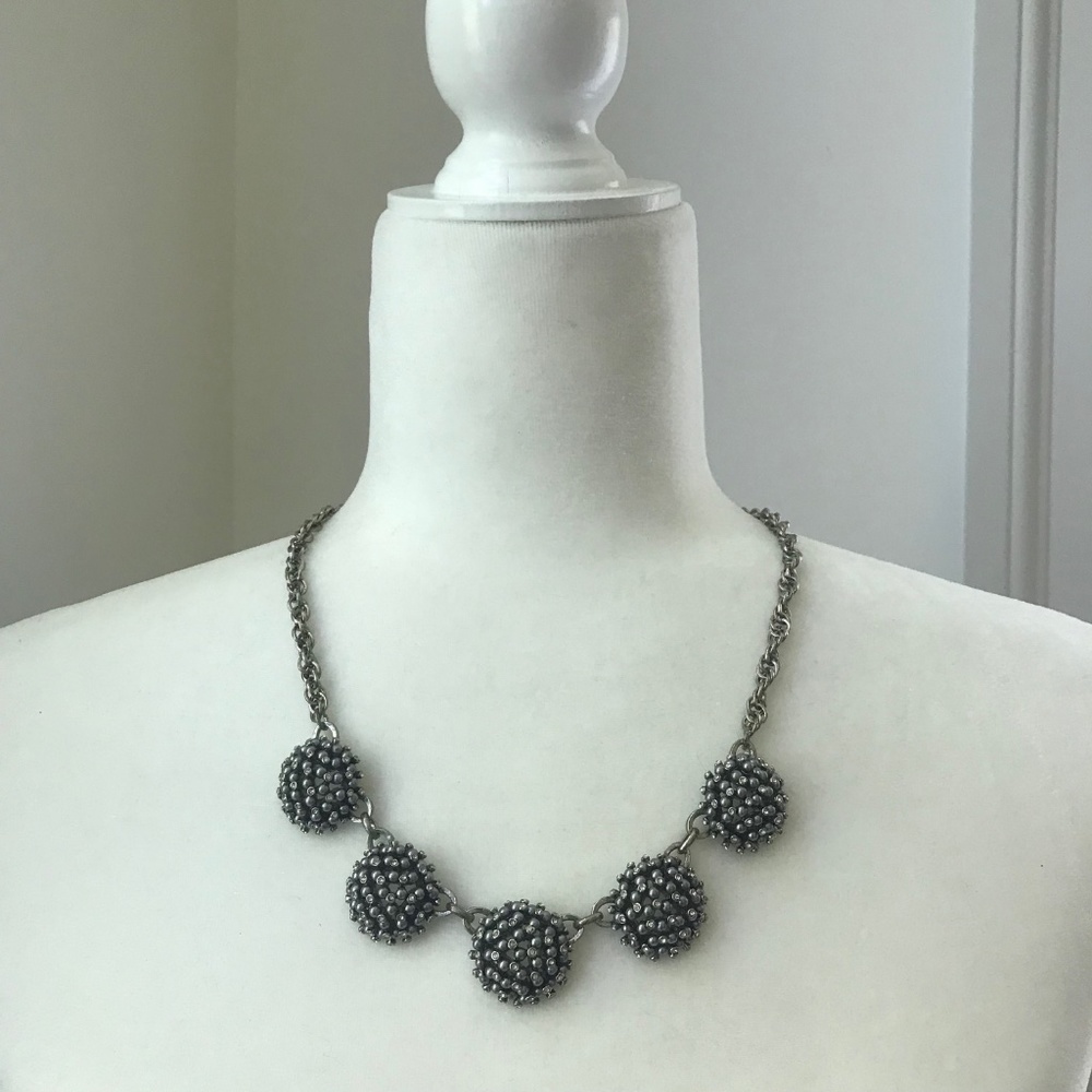 Talbots Chain Link Necklace with Silver Pearl and Rhinestone Clusters